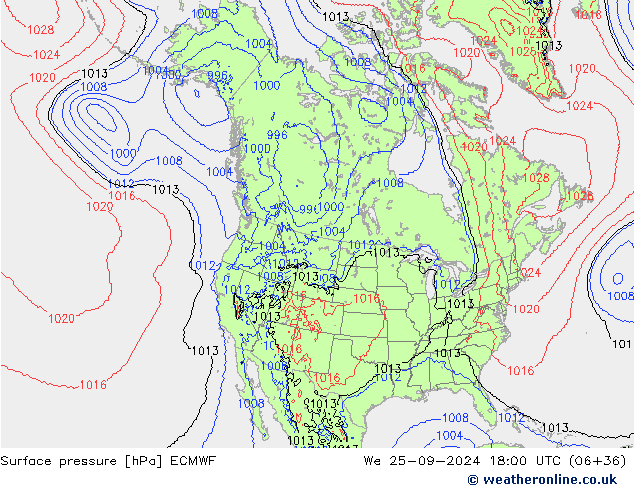 Surface pressure ECMWF We 25.09.2024 18 UTC