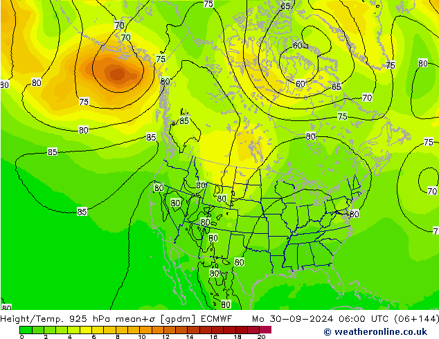 Geop./Temp. 925 hPa ECMWF lun 30.09.2024 06 UTC