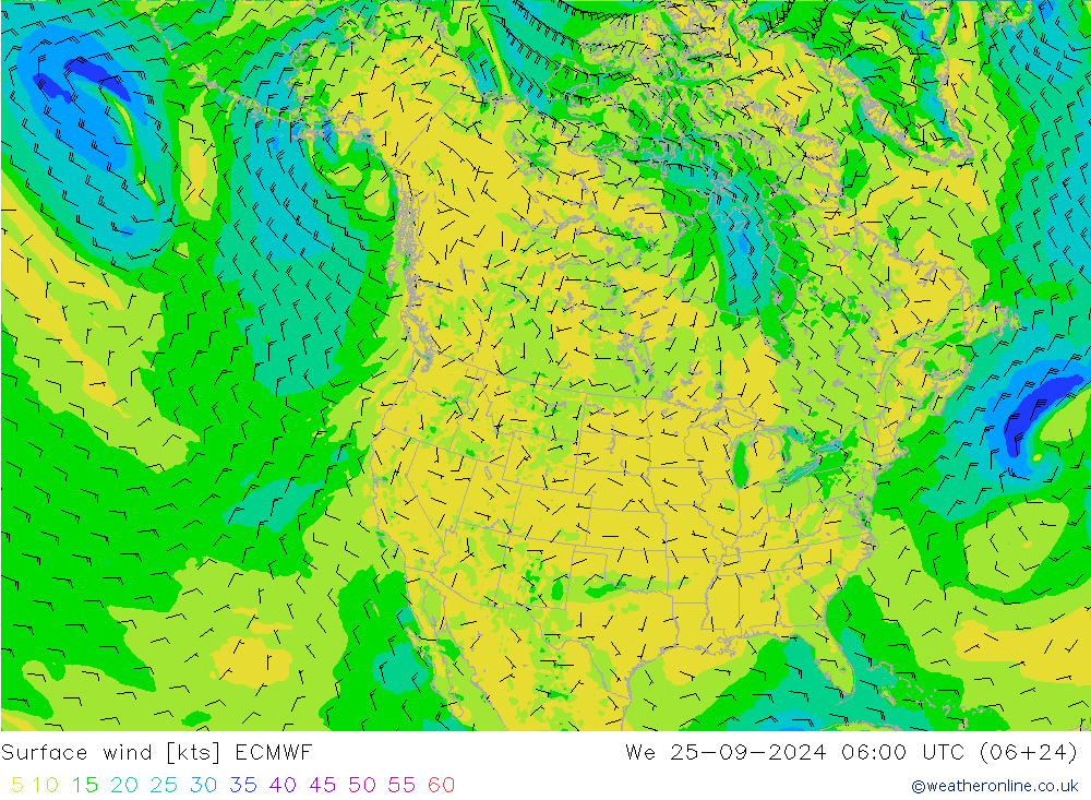 Rüzgar 10 m ECMWF Çar 25.09.2024 06 UTC