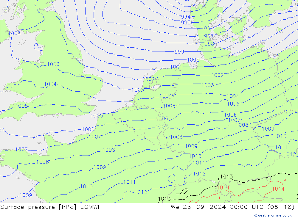 Surface pressure ECMWF We 25.09.2024 00 UTC