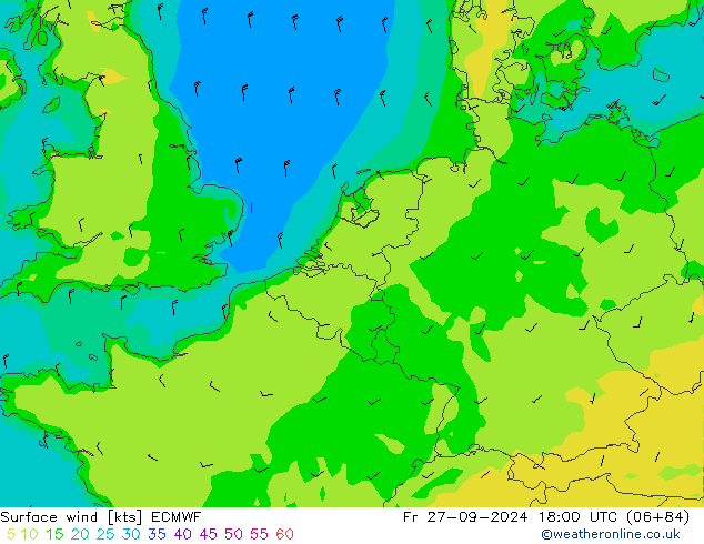 Surface wind ECMWF Fr 27.09.2024 18 UTC