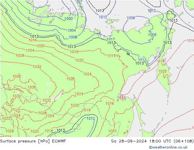 Presión superficial ECMWF sáb 28.09.2024 18 UTC