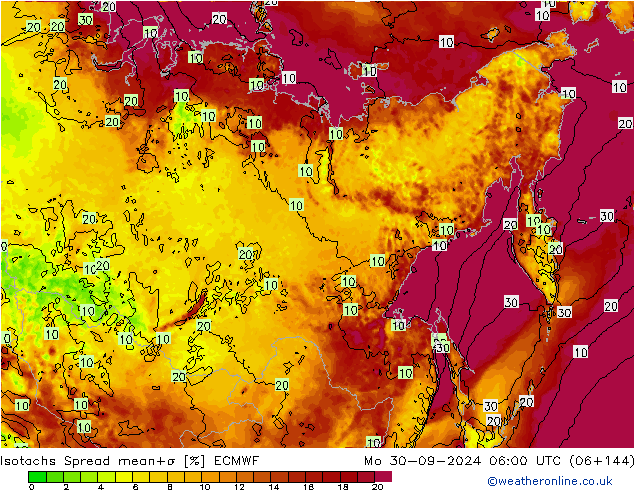 Isotachs Spread ECMWF lun 30.09.2024 06 UTC