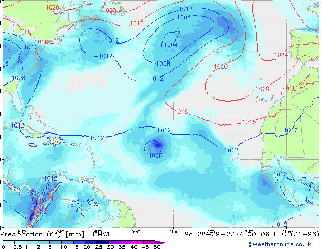 Precipitation (6h) ECMWF Sa 28.09.2024 06 UTC