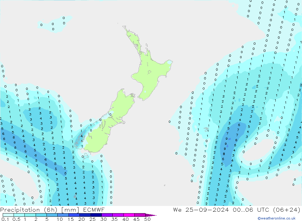 Precipitación (6h) ECMWF mié 25.09.2024 06 UTC