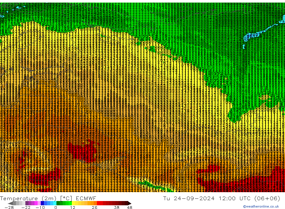 Temperaturkarte (2m) ECMWF Di 24.09.2024 12 UTC