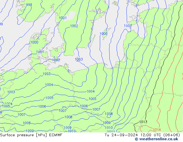 Atmosférický tlak ECMWF Út 24.09.2024 12 UTC