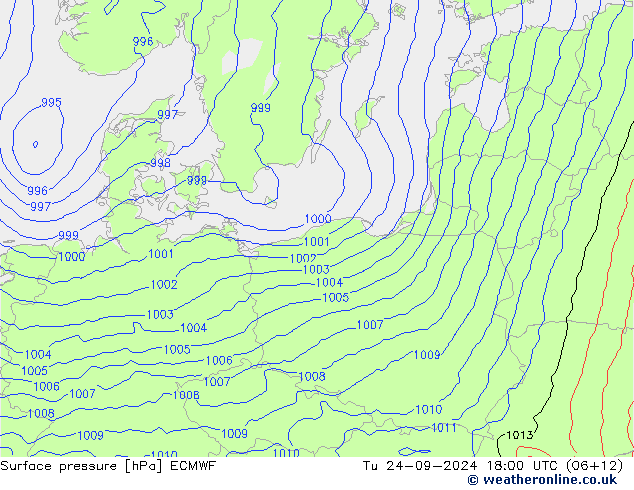 Surface pressure ECMWF Tu 24.09.2024 18 UTC