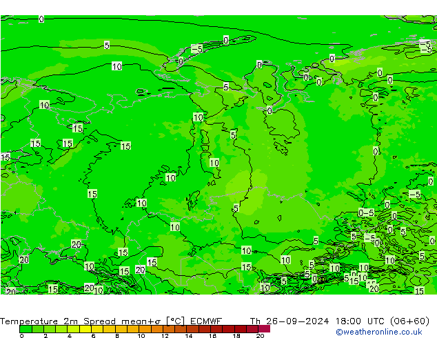 Temperatuurkaart Spread ECMWF do 26.09.2024 18 UTC