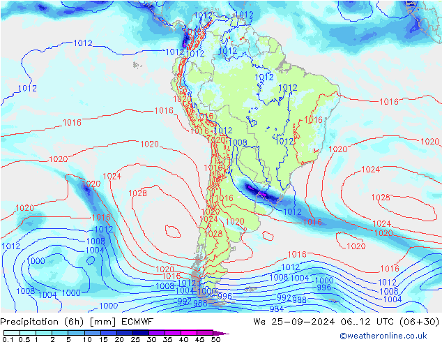 Precipitazione (6h) ECMWF mer 25.09.2024 12 UTC