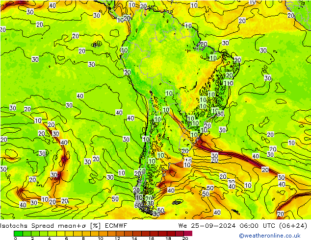 Isotachen Spread ECMWF wo 25.09.2024 06 UTC