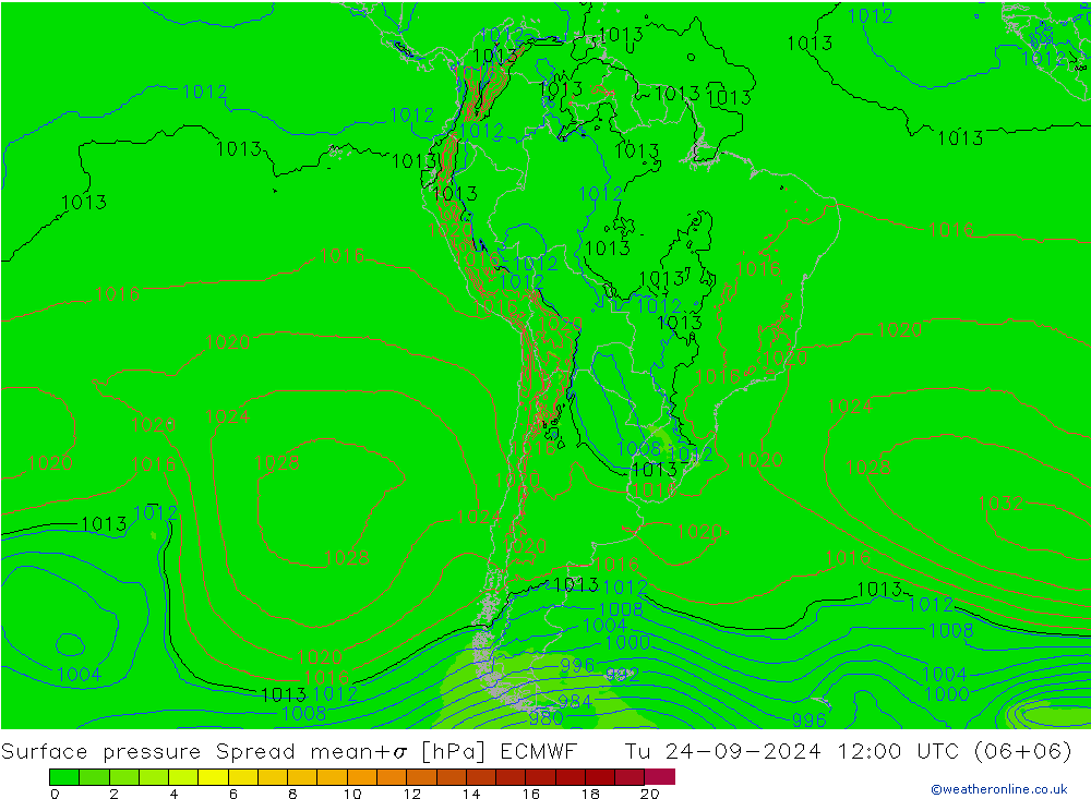 Surface pressure Spread ECMWF Tu 24.09.2024 12 UTC