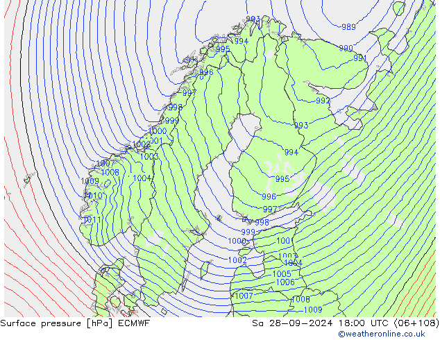 Surface pressure ECMWF Sa 28.09.2024 18 UTC