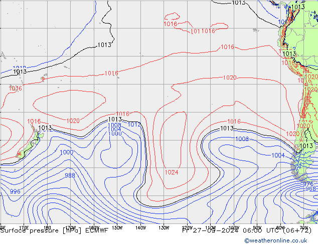 Presión superficial ECMWF vie 27.09.2024 06 UTC