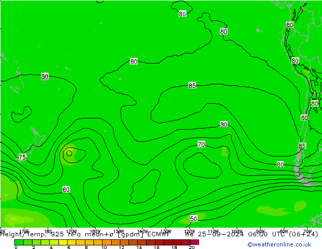 Geop./Temp. 925 hPa ECMWF mié 25.09.2024 06 UTC