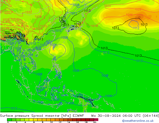 Luchtdruk op zeeniveau Spread ECMWF ma 30.09.2024 06 UTC