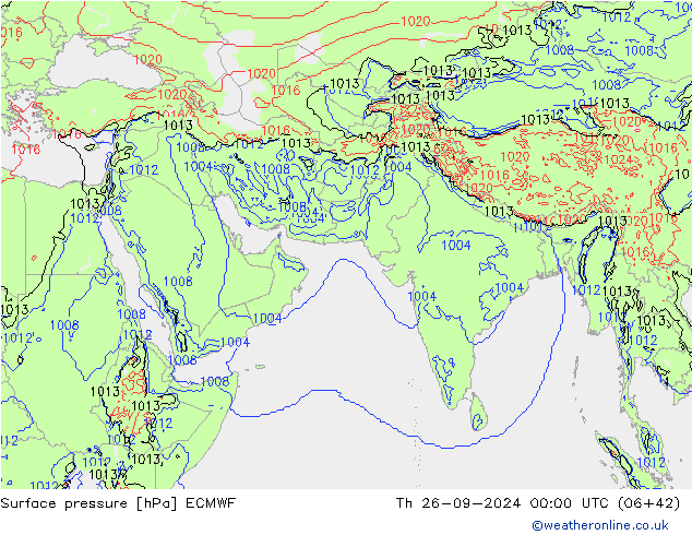 Pressione al suolo ECMWF gio 26.09.2024 00 UTC