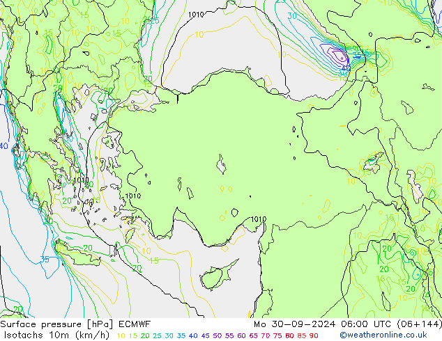 Isotachen (km/h) ECMWF ma 30.09.2024 06 UTC