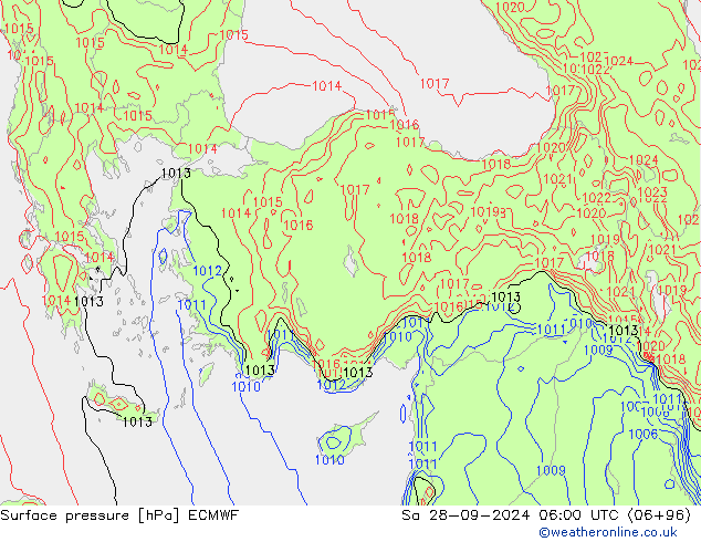 Presión superficial ECMWF sáb 28.09.2024 06 UTC