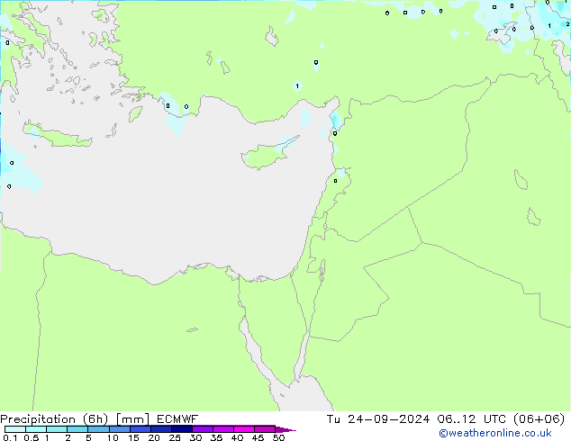 Totale neerslag (6h) ECMWF di 24.09.2024 12 UTC