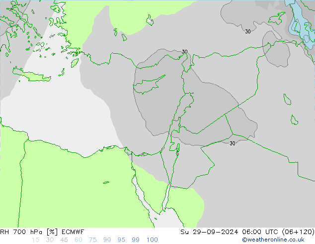 Humedad rel. 700hPa ECMWF dom 29.09.2024 06 UTC