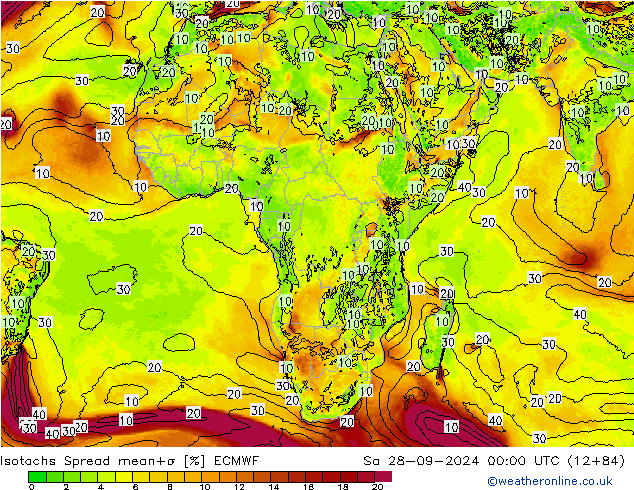 Isotachs Spread ECMWF Sa 28.09.2024 00 UTC