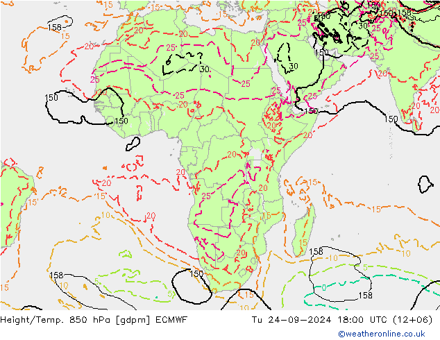 Geop./Temp. 850 hPa ECMWF mar 24.09.2024 18 UTC