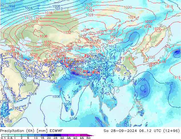 Precipitation (6h) ECMWF So 28.09.2024 12 UTC