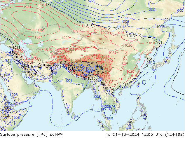 Luchtdruk (Grond) ECMWF di 01.10.2024 12 UTC