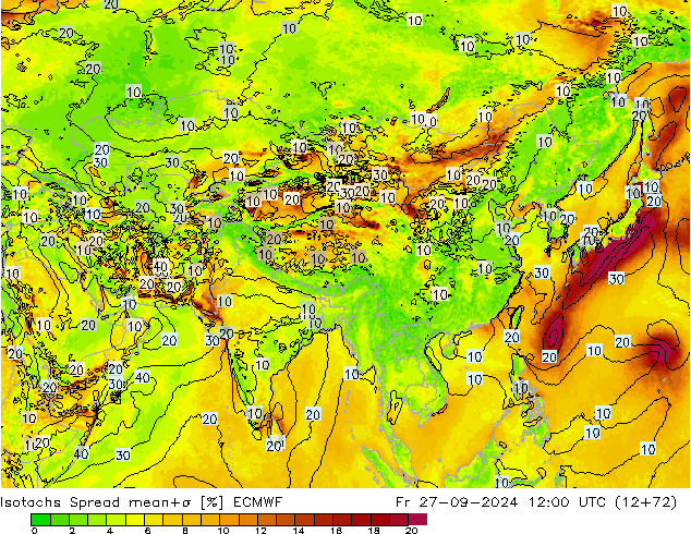 Isotachs Spread ECMWF пт 27.09.2024 12 UTC