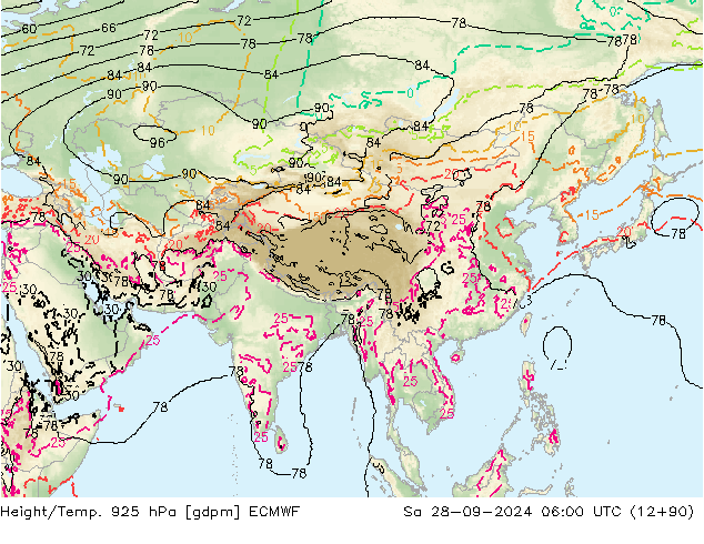 Height/Temp. 925 hPa ECMWF Sa 28.09.2024 06 UTC