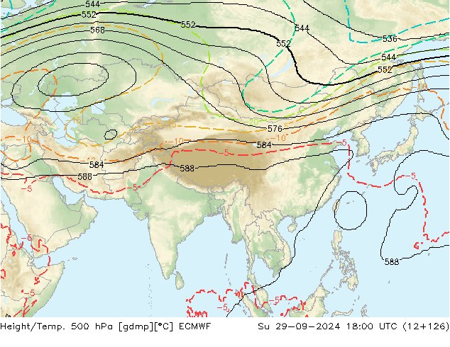 Height/Temp. 500 hPa ECMWF nie. 29.09.2024 18 UTC