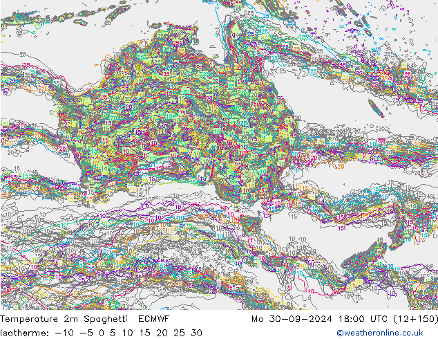 Temperature 2m Spaghetti ECMWF Mo 30.09.2024 18 UTC