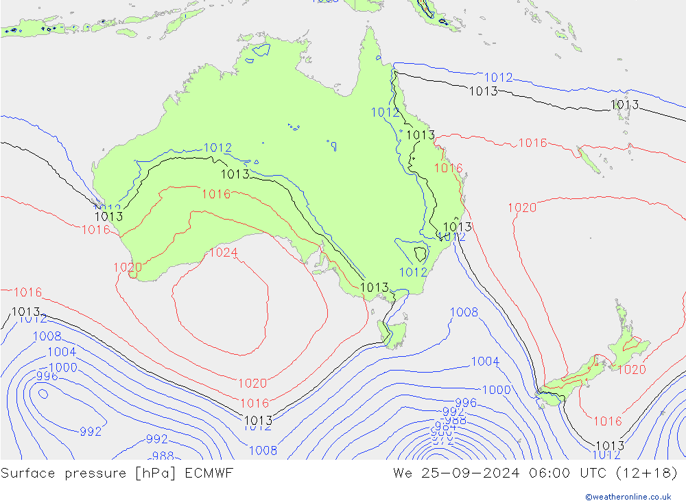 Atmosférický tlak ECMWF St 25.09.2024 06 UTC