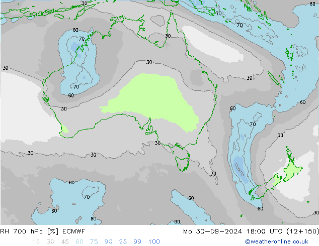 RH 700 hPa ECMWF Mo 30.09.2024 18 UTC