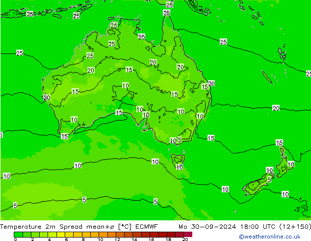 Temperature 2m Spread ECMWF Mo 30.09.2024 18 UTC