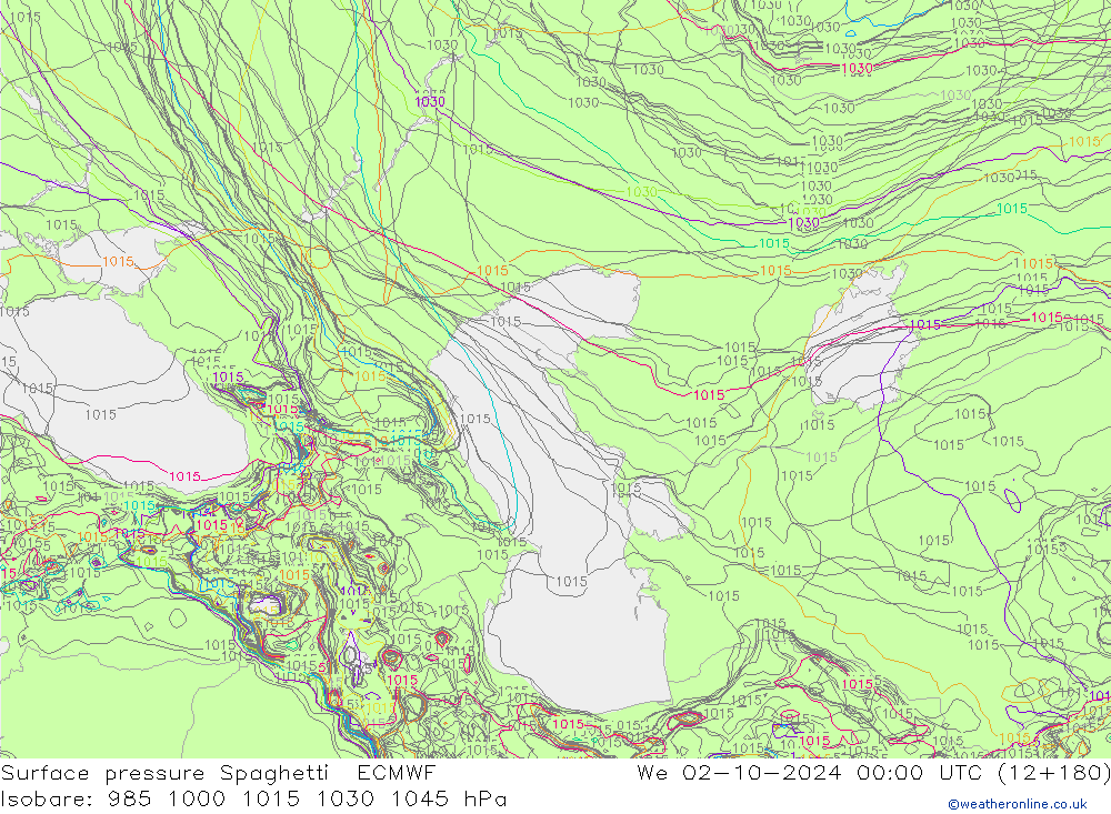 Pressione al suolo Spaghetti ECMWF mer 02.10.2024 00 UTC