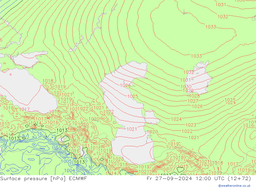 ciśnienie ECMWF pt. 27.09.2024 12 UTC