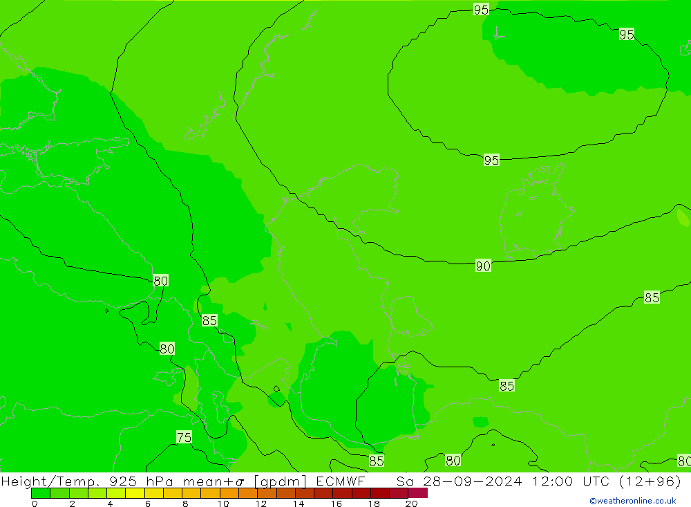 Height/Temp. 925 hPa ECMWF Sa 28.09.2024 12 UTC