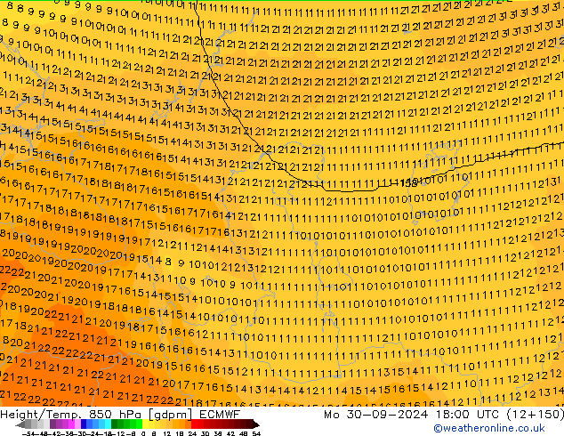 Height/Temp. 850 гПа ECMWF пн 30.09.2024 18 UTC