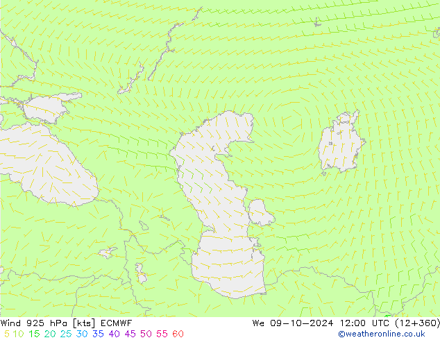 Viento 925 hPa ECMWF mié 09.10.2024 12 UTC