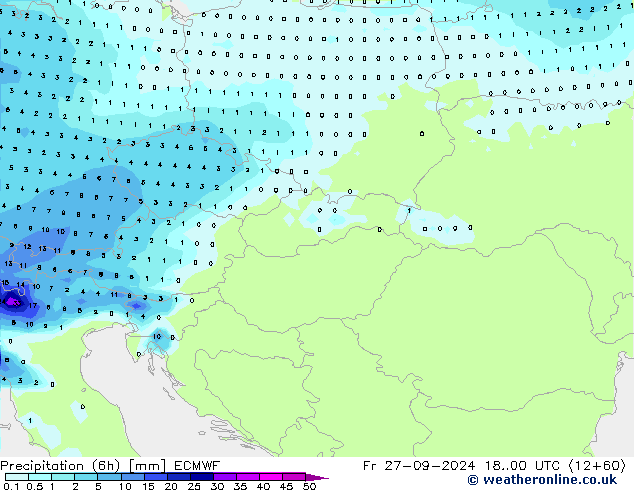 Precipitación (6h) ECMWF vie 27.09.2024 00 UTC