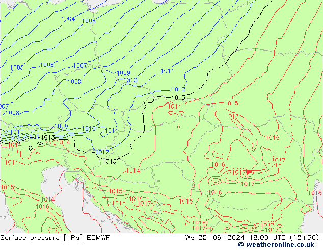 Surface pressure ECMWF We 25.09.2024 18 UTC