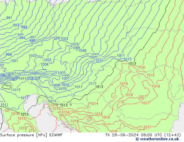 Pressione al suolo ECMWF gio 26.09.2024 06 UTC