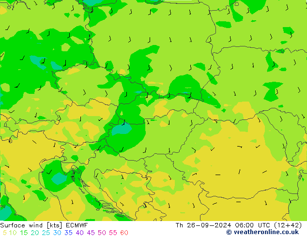 Vento 10 m ECMWF gio 26.09.2024 06 UTC