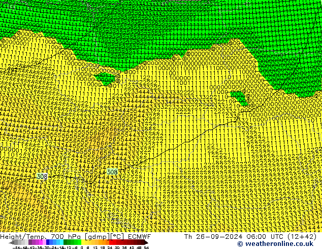 Height/Temp. 700 hPa ECMWF Čt 26.09.2024 06 UTC