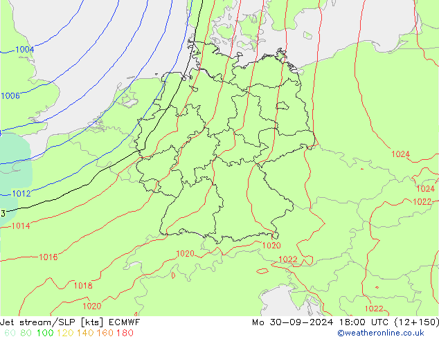 Jet stream/SLP ECMWF Mo 30.09.2024 18 UTC