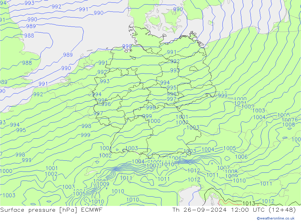 Pressione al suolo ECMWF gio 26.09.2024 12 UTC