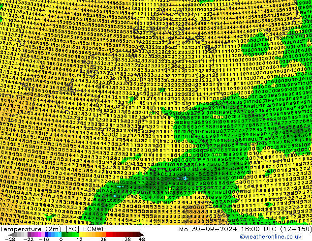 Temperatuurkaart (2m) ECMWF ma 30.09.2024 18 UTC