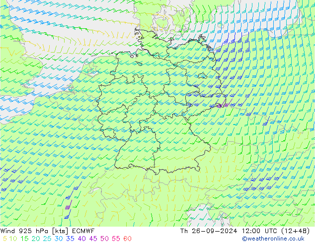 Wind 925 hPa ECMWF Th 26.09.2024 12 UTC